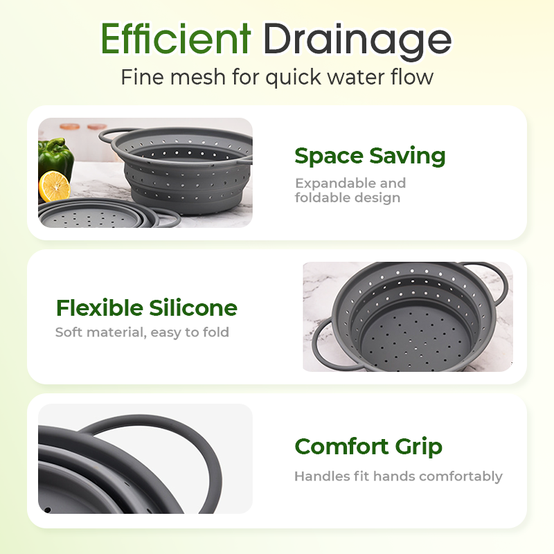 Collapsible Silicone Strainer for Quick, Space-Saving Draining