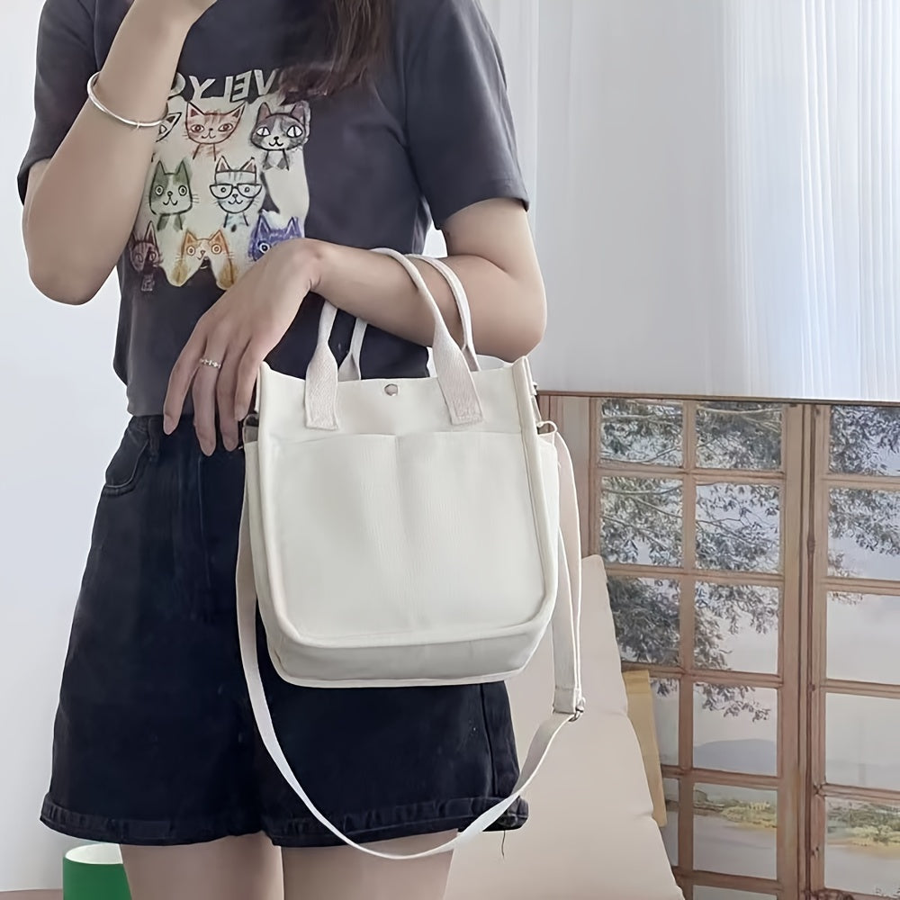 Canvas Sling Bag – White Shoulder Bag with Magnetic Closure and Adjustable Strap