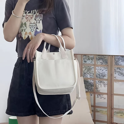 Canvas Sling Bag – White Shoulder Bag with Magnetic Closure and Adjustable Strap