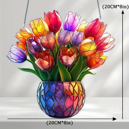 Acrylic Flower Pot with Solar Catcher | 2D Window Decoration | Vibrant Light Decor