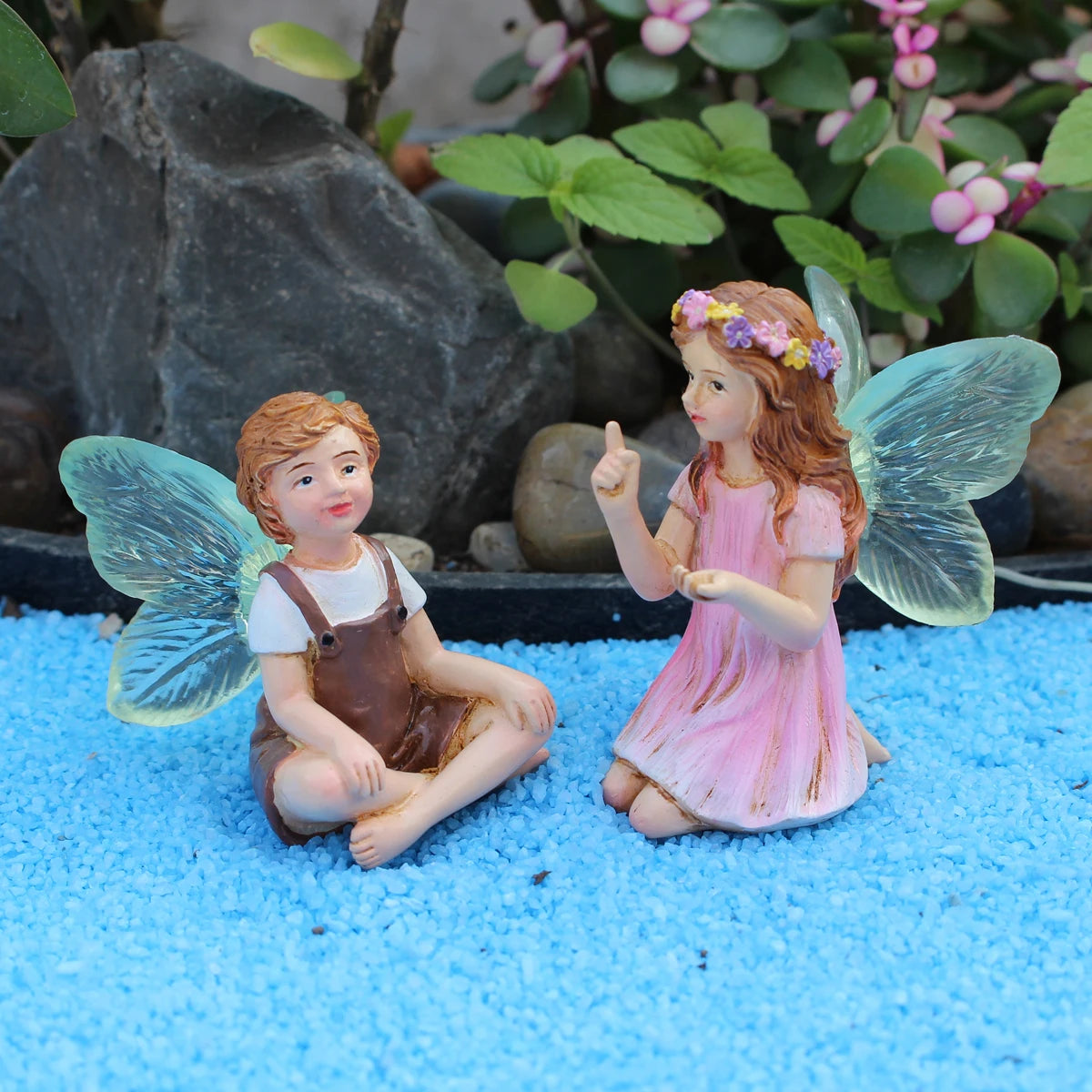 Mini Fairy Figurines Set of 2 | Resin Garden & Table Decor | Enchanting Outdoor Ornaments