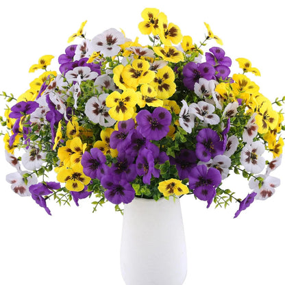 Artificial Pansy Flower Bouquet | Weather-Resistant Spring Garden Decor | Polyester Material