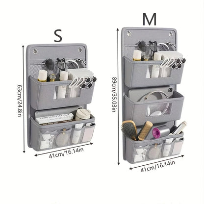 Hanging Organizer for Wall and Door Storage with Window - Gray Fabric Pockets with Hooks - 3-Tier