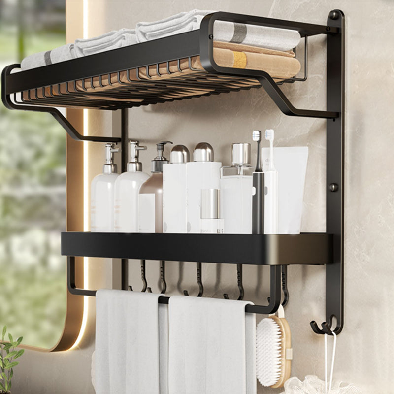 Contemporary Matte Black Bathroom Accessory Set with Shelf and Towel Holder