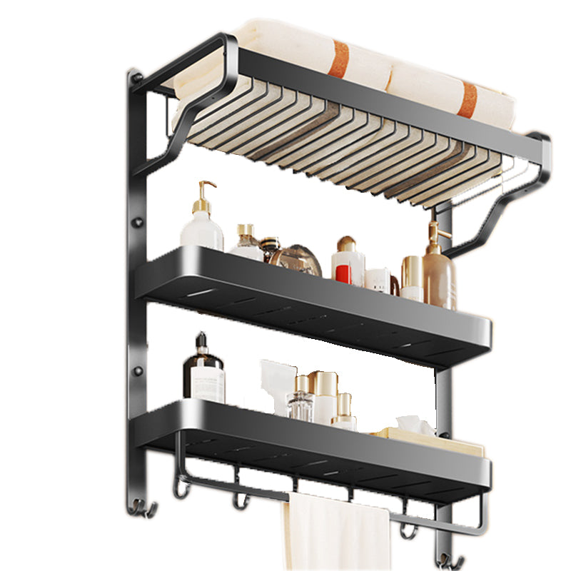 Contemporary Matte Black Bathroom Accessory Set with Shelf and Towel Holder
