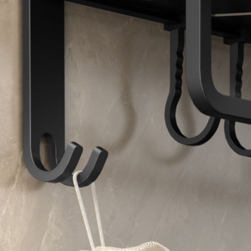 Contemporary Matte Black Bathroom Accessory Set with Shelf and Towel Holder