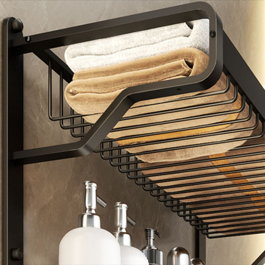 Contemporary Matte Black Bathroom Accessory Set with Shelf and Towel Holder