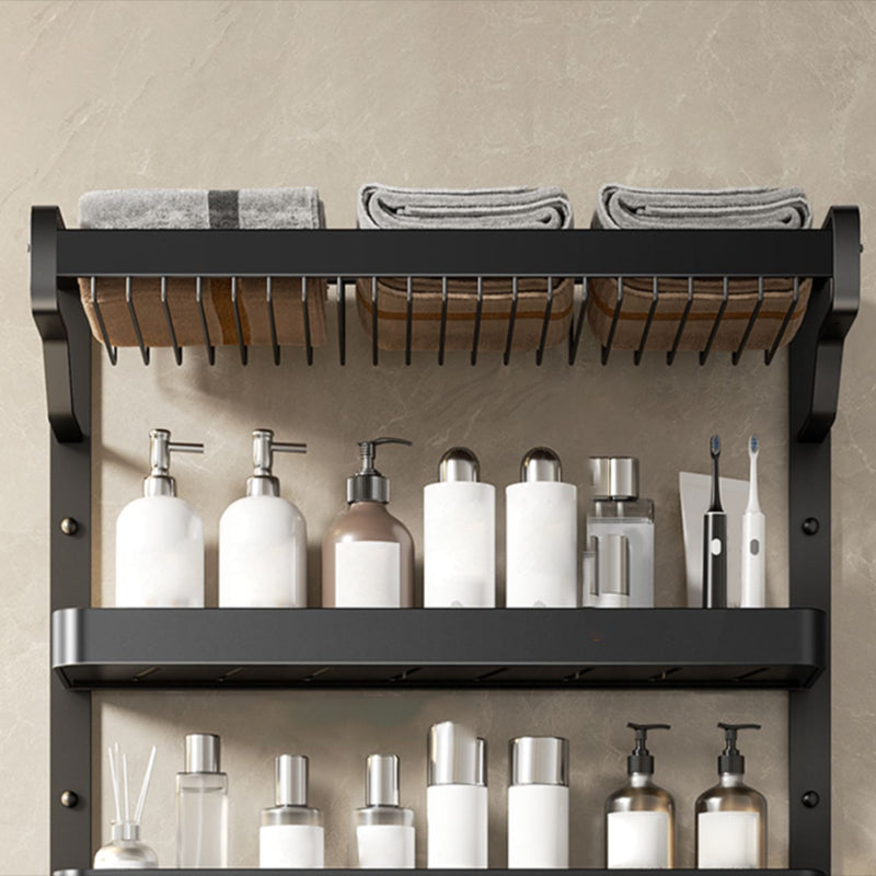 Contemporary Matte Black Bathroom Accessory Set with Shelf and Towel Holder