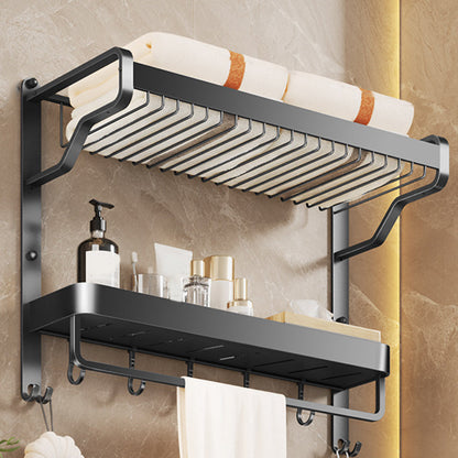 Contemporary Matte Black Bathroom Accessory Set with Shelf and Towel Holder