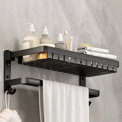Contemporary Matte Black Bathroom Accessory Set with Shelf and Towel Holder