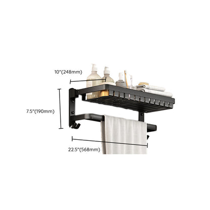 Contemporary Matte Black Bathroom Accessory Set with Shelf and Towel Holder