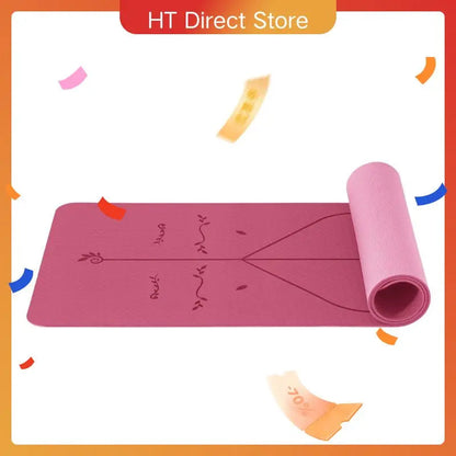 Non-Slip Pilates and Fitness Mat | Skin-Friendly TPE | 183 × 61 × 0.6 cm | With Alignment Lines
