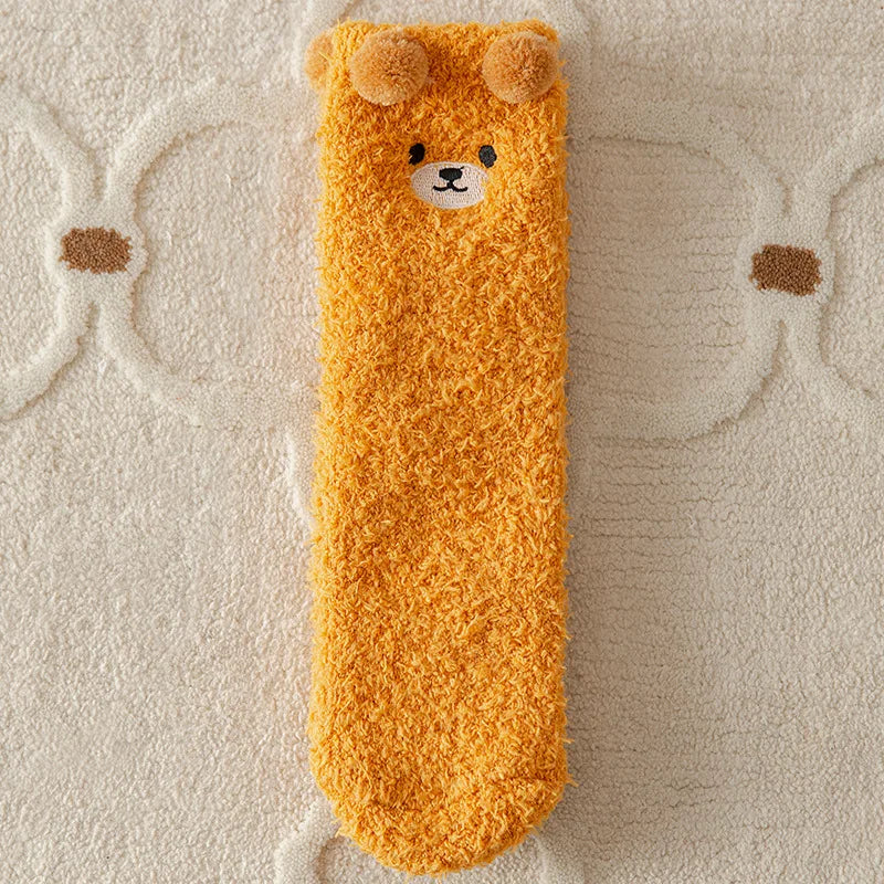 Warm Fuzzy Socks for Women | Soft & Plush | 3D Bear Print | Japanese-Korean Style