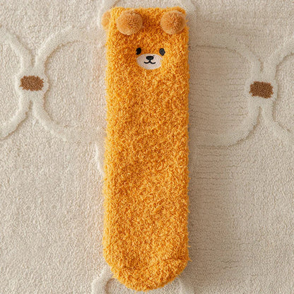 Warm Fuzzy Socks for Women | Soft & Plush | 3D Bear Print | Japanese-Korean Style