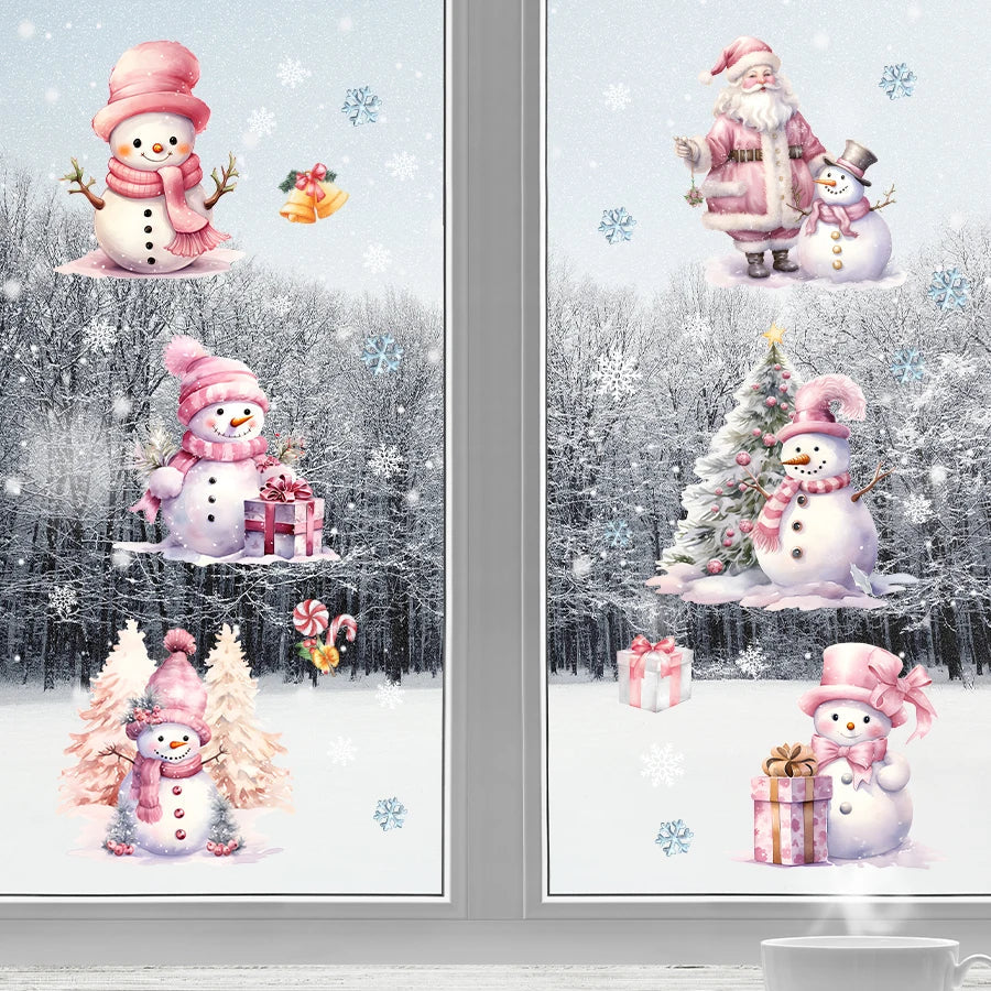 Removable PVC Wall Stickers for Kids' Room – Pink Snowman Design