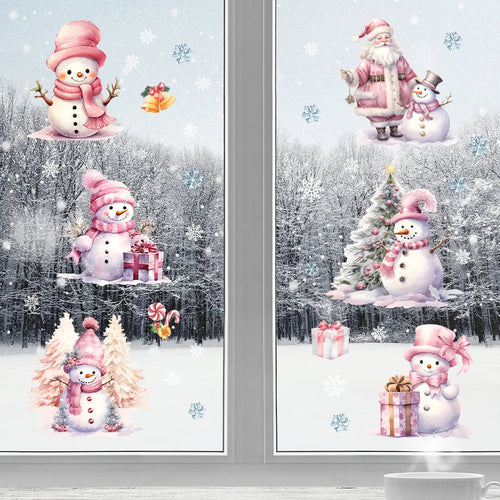 Removable PVC Wall Stickers for Kids' Room – Pink Snowman Design