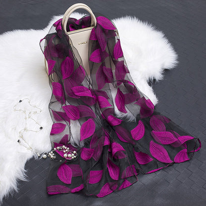 Silk Scarf Featuring Hollow Floral Design
