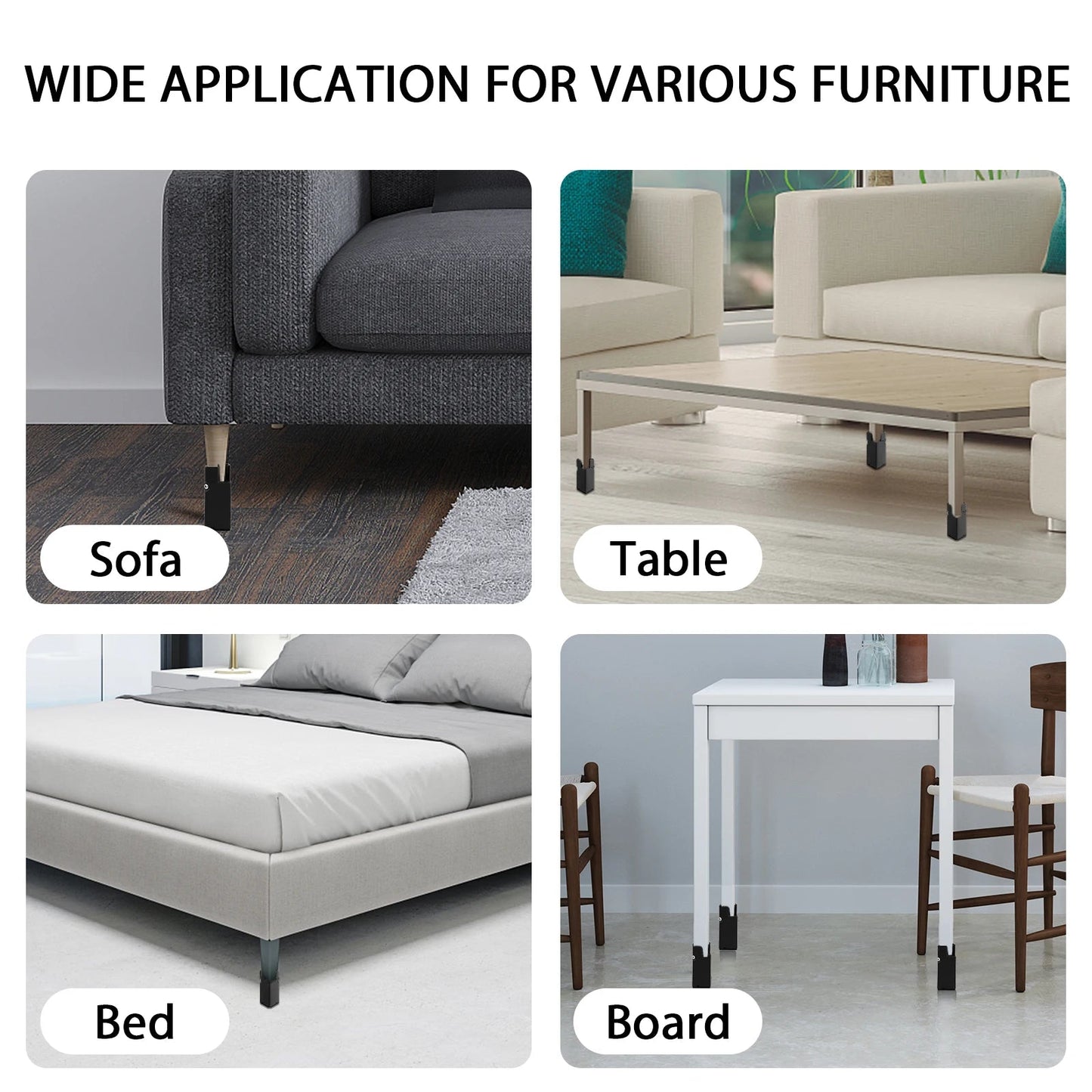Adjustable Furniture Leg Set with 4 Pieces | Aluminum | Chair, Sofa & Table | Height 5–10 cm
