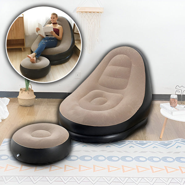 Inflatable Lounge Chair with Footrest for Indoor and Outdoor Relaxation