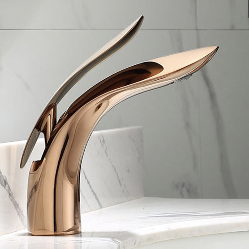 Brass Round Basin Mixer Tap with Lever Handle for Modern Bathroom Sink