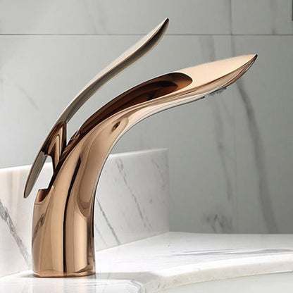 Modern Round Bathroom Sink Faucet with Brass Lever Handle and Single Hole