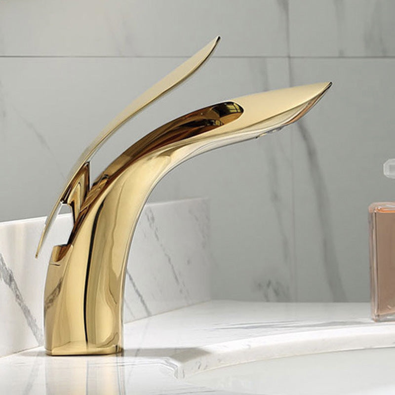 Brass Round Basin Mixer Tap with Lever Handle for Modern Bathroom Sink