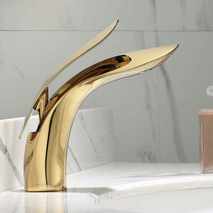 Modern Round Bathroom Sink Faucet with Brass Lever Handle and Single Hole