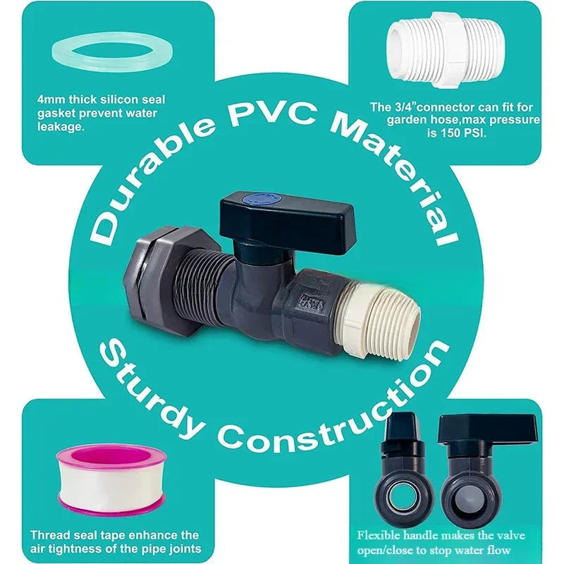 Rain Barrel Faucet Set | 3/4 Inch PVC Spigot | Barrel Connector Adapter | Seal Kit for Rain Barrels