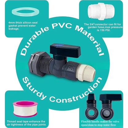 Rain Barrel Faucet Set | 3/4 Inch PVC Spigot | Barrel Connector Adapter | Seal Kit for Rain Barrels