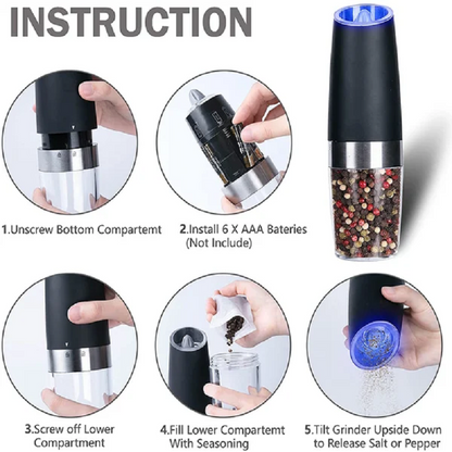 Electric Gravity-Operated Salt and Pepper Mill with Automatic Function