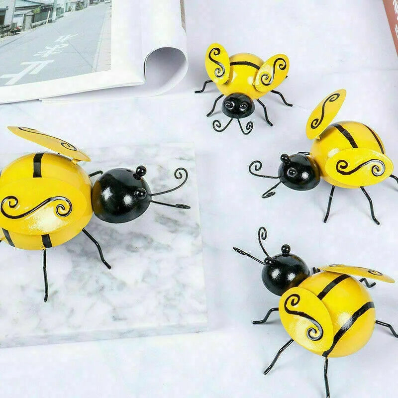 Metal Bee Wall Art Set for Living Spaces | 4-Piece | Outdoor and Garden Decor