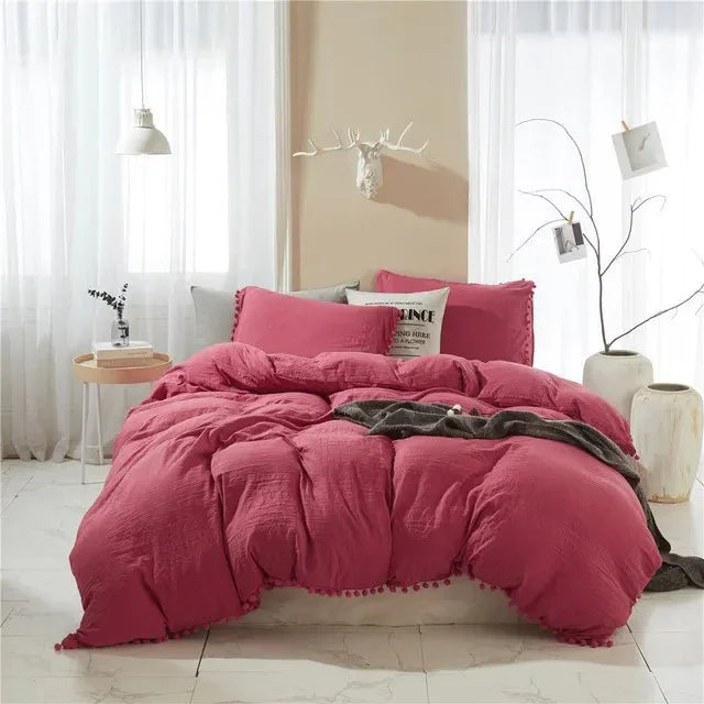 Nordic Quilt Cover Set with Pompom Trim