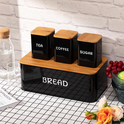 Bamboo Lid Kitchen Storage Set with Canisters for Tea, Coffee, and Sugar