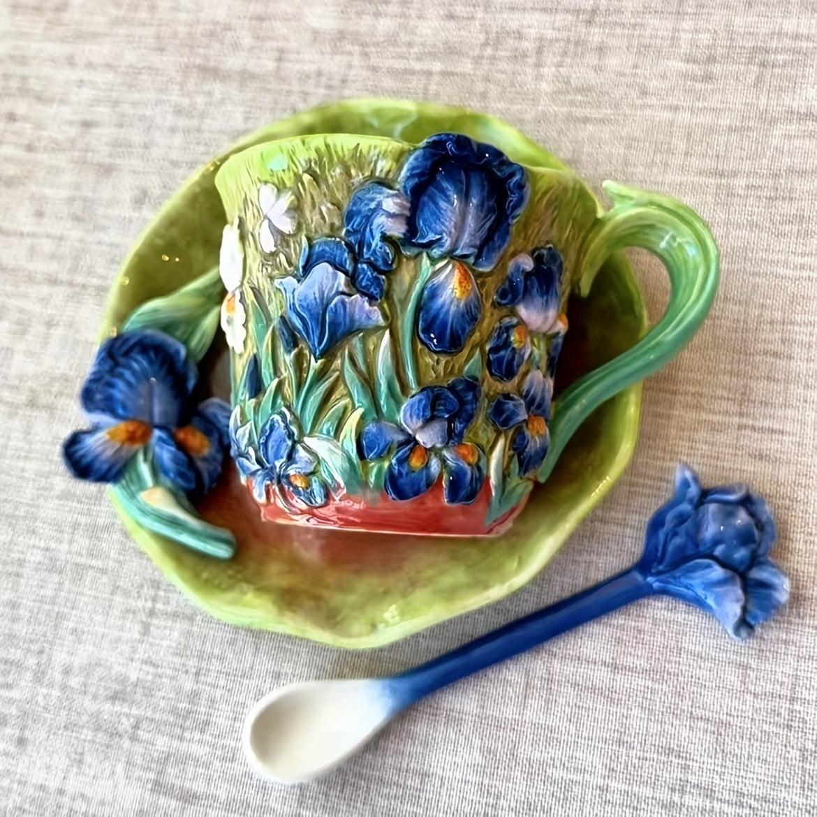 Ceramic Cup and Saucer Set – Hand-painted 3D Van Gogh Inspired Art