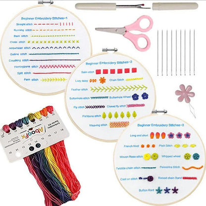 Beginner Embroidery Kit with Washable Patterns | Adjustable Bamboo Frame
