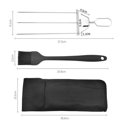 Stainless Steel Skewers with 9 Prongs – GrillMaster Trio for Perfectly Cooked Meat, Seafood & Vegetables | Dishwasher Safe | Includes Oxford Carry Bag