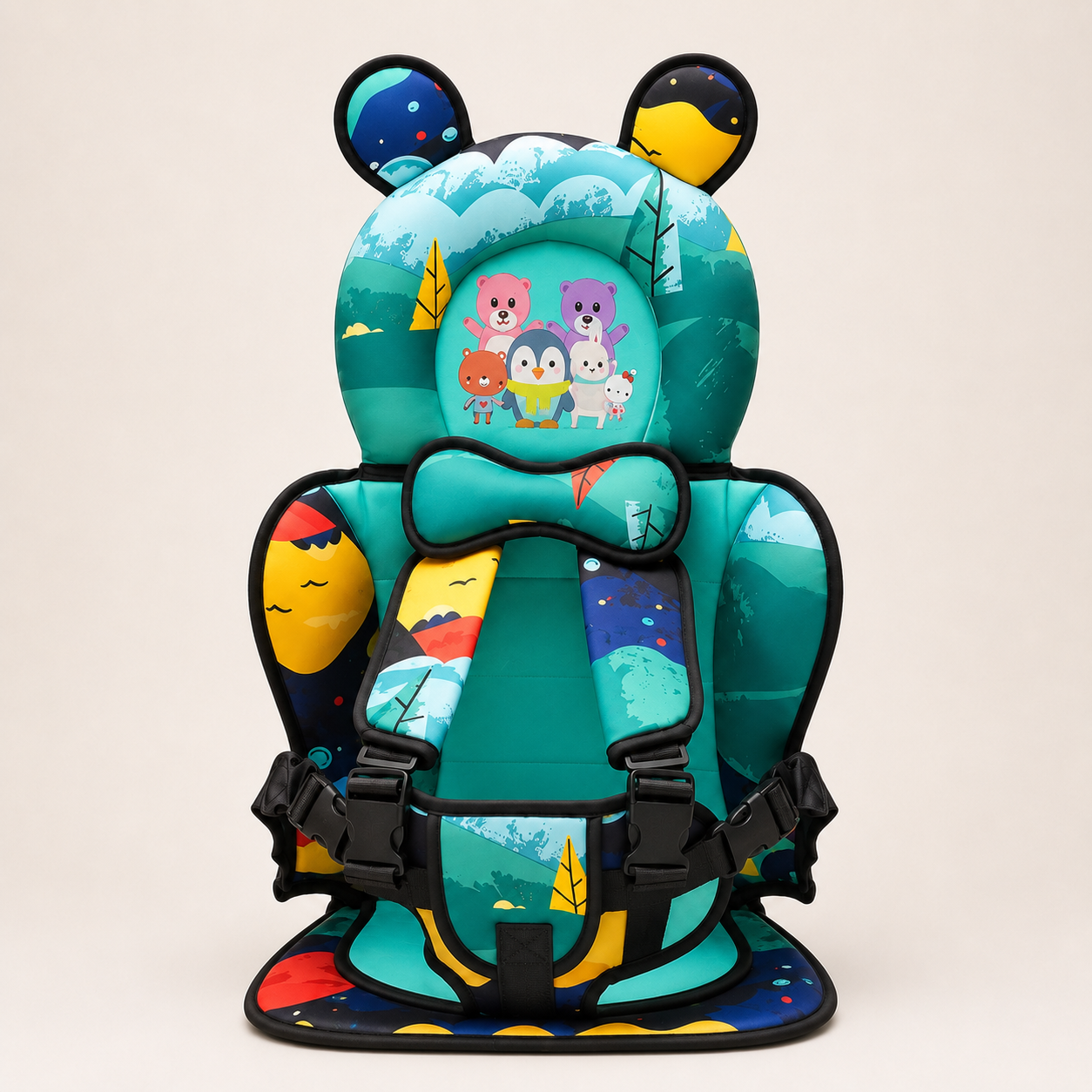 Toddler Car Seat Headrest Cushion Featuring Bear Pattern