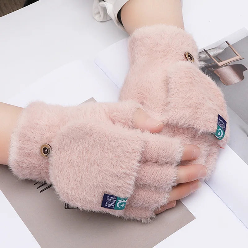 Women's Plush Mittens | Fingerless Design with Foldable Feature | Soft, Warm, and Heavily Insulated | Ideal for Winter and Outdoor Activities