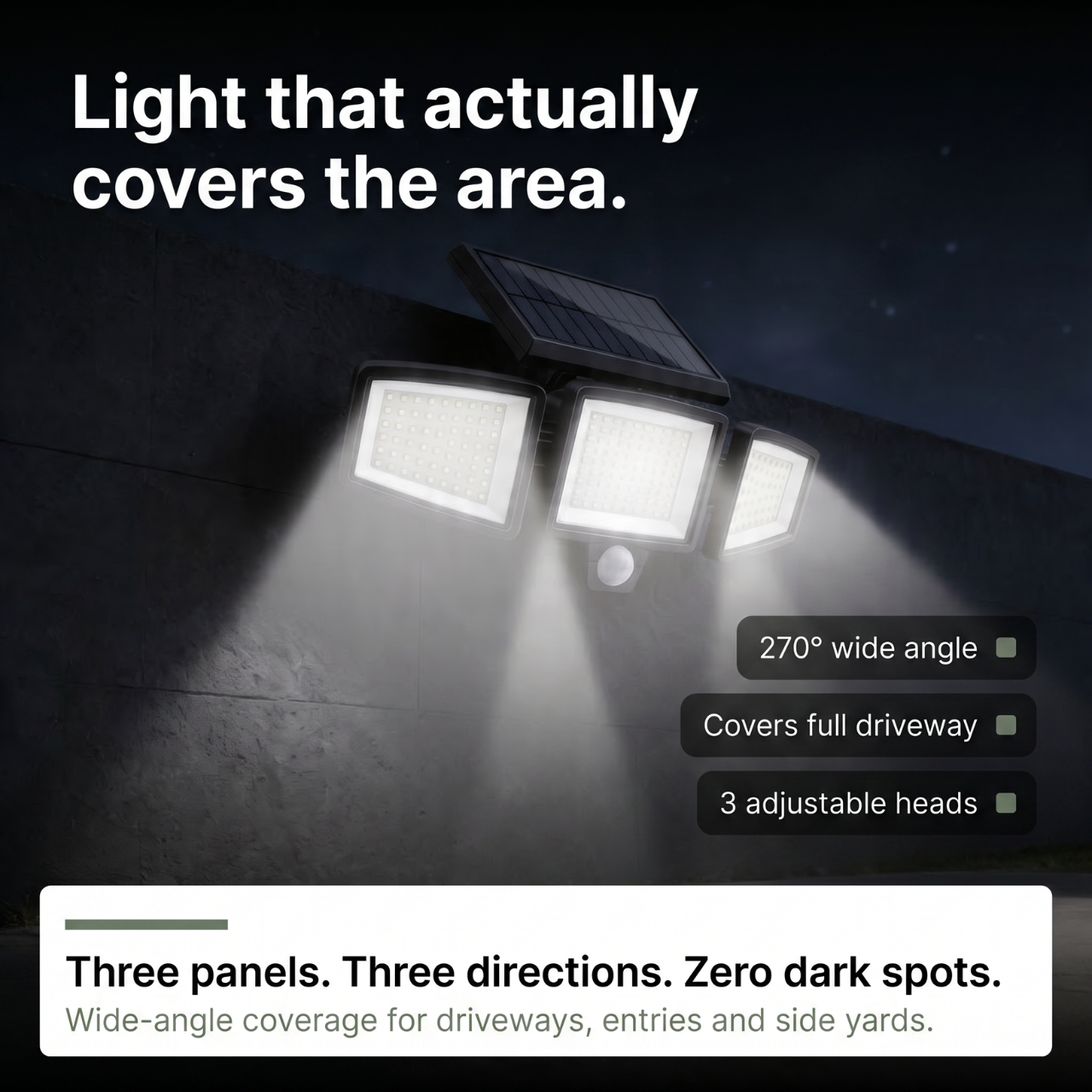 Smart Solar Outdoor Light with Motion Detection - 3 Adjustable Heads