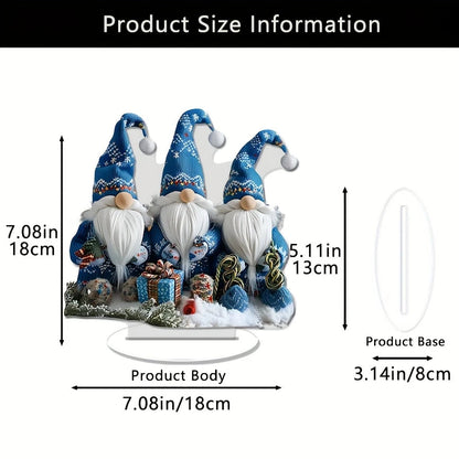 Set of 3 Blue Christmas Gnome Figurines | 18 cm Acrylic Table Decor for Living Room, Kitchen & Office