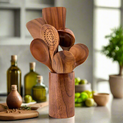 Sustainable Teakwood Kitchen Utensil Set – Antibacterial Cooking Tools