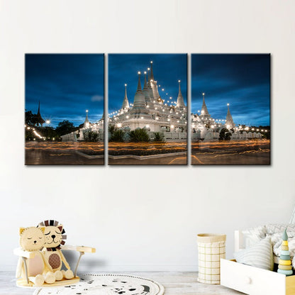 Set of 3 Canvas Wall Art Paintings – Serene Temple at Night