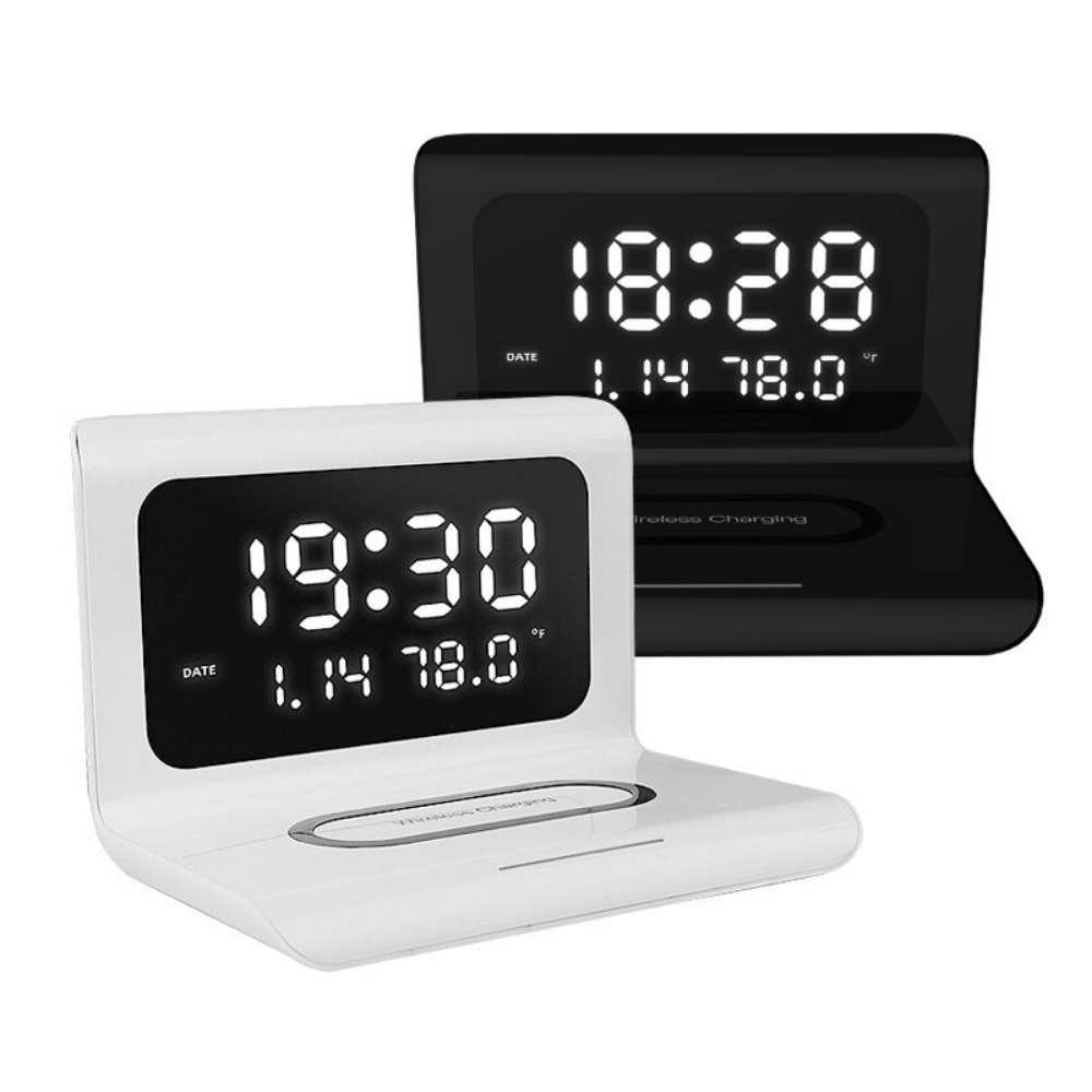 Sleek Alarm Clock with 10W Wireless Charging and LED Display