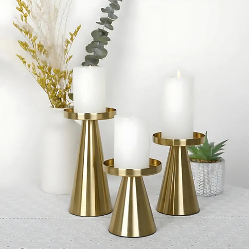 Set of 3 Elegant Decorative Candle Holders in Handcrafted Brass