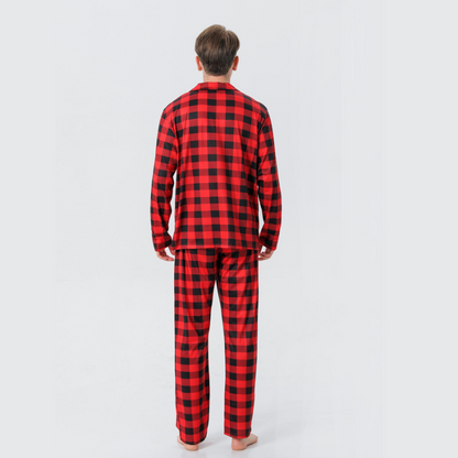 Red Checkered Family Matching Christmas Pajamas with Stand-Up Collar