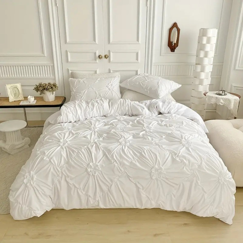 Chic Floral Pleat Quilt Cover Set for a Cozy Retreat
