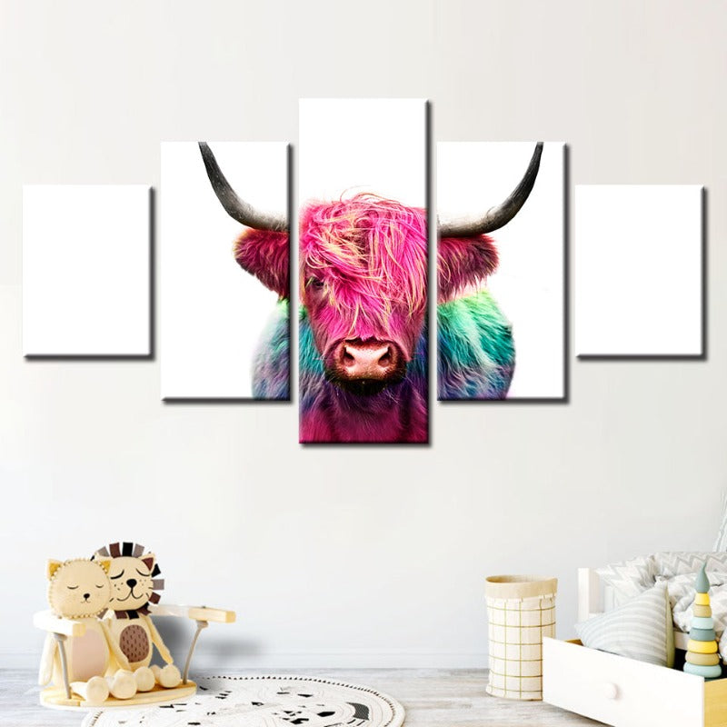 Vibrant Canvas Art: 5-Piece Pink Cow Set for Your Home