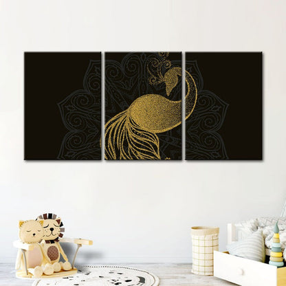 Tranquil Golden Peacock Mandala - 3-Piece Canvas Art Set