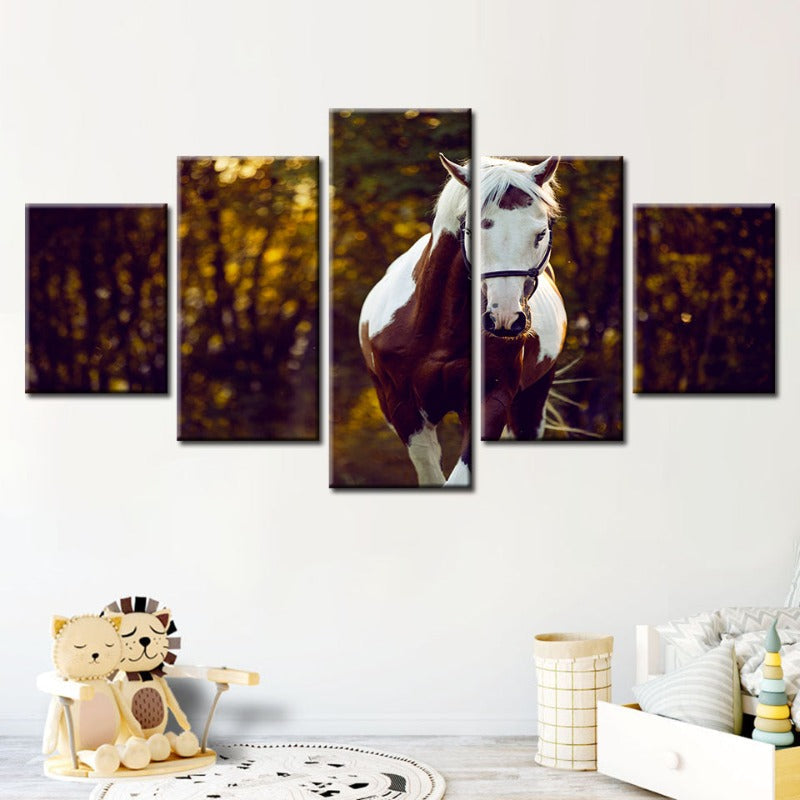 Serene Overo Horse Canvas Art Set – 5 Panel Decor
