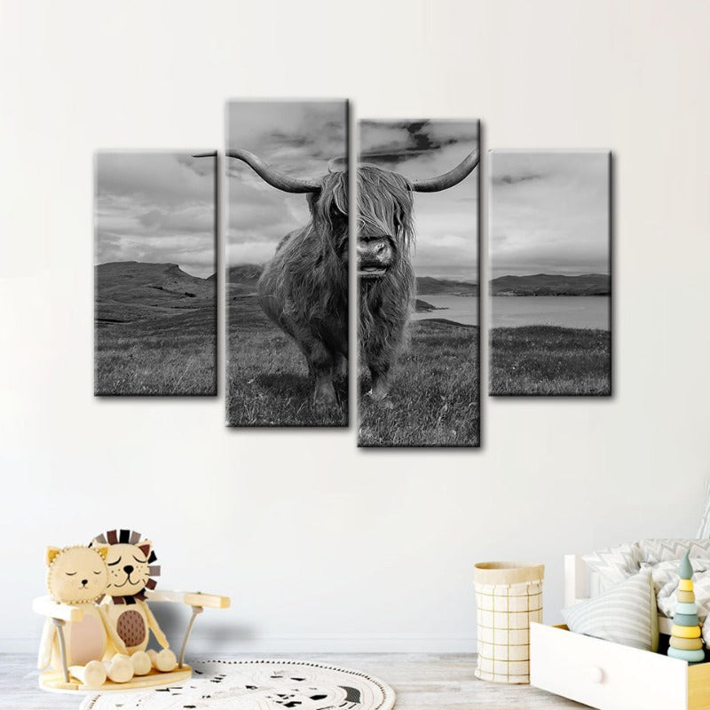 Stunning 4-Piece Black and White Cow Canvas Art Set